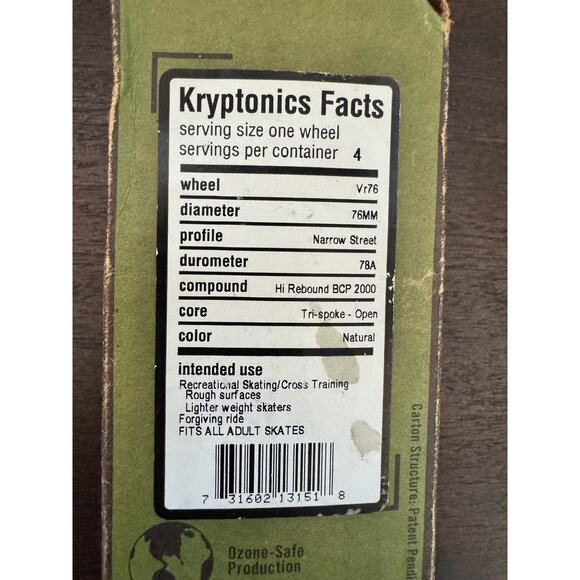 Kryptonics Vr 76 Skate Wheels Green 76mm 78A Skates Skating NIB Skater New Boxed - Picture 6 of 12